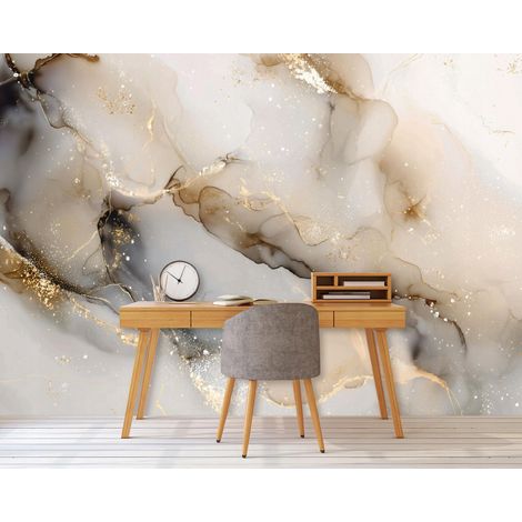 Fototapete Marmor Gold Braun Abstrakt, für Wohnzimmer und Schlafzimmer, 150 x 105 cm – Komplettset inkl. Kleister & Anleitung (1/5)