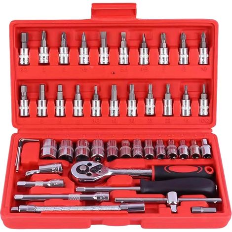 Kit de herramientas de 46 piezas, juego de herramientas para el hogar, juego de herramientas para reparaciones y bricolaje de uso diario, caja de herramientas roja