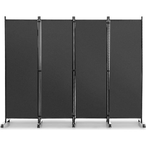 Biombo plegable de 4 paneles con ruedas 225 x 30 x 173 cm moderno biombo de metal gris 200013054