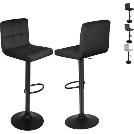 Bar, Lot de 2 tabourets surface en velours, hauteur réglable, chaise de cuisine pivotante avec dossier et repose-pieds, noir (1/5)
