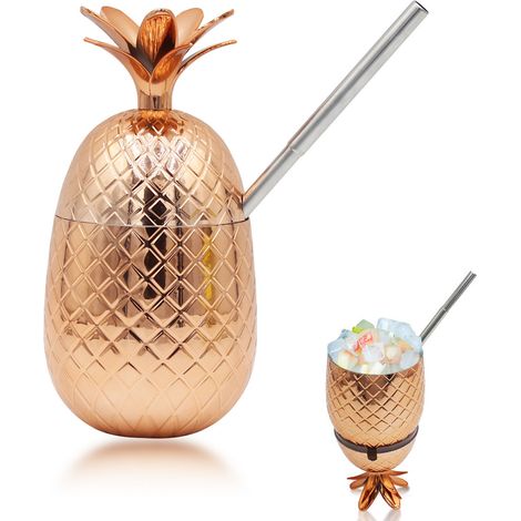 Tasse À Boisson En Forme D'ananas - 16 Oz - Avec Couvercle Et Paille Télescopique En Acier Inoxydable - Pour Cocktails, Café, Lait (1/5)