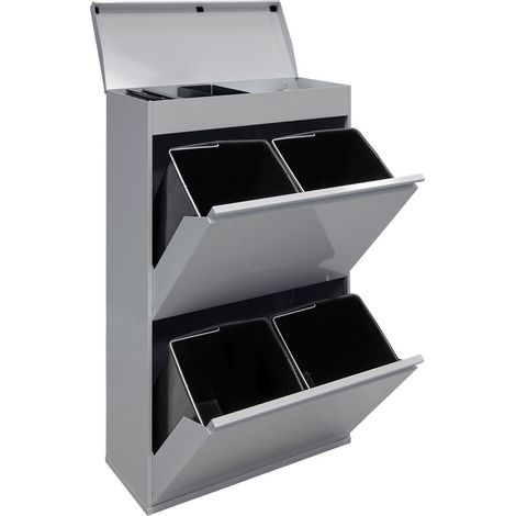 ARREGUI Top Cubo de basura y reciclaje de acero de 4 cubos con bandeja superior multiusos, mueble de reciclaje, 4 x 17 L (68 L) Gris CR622-B (1/5)