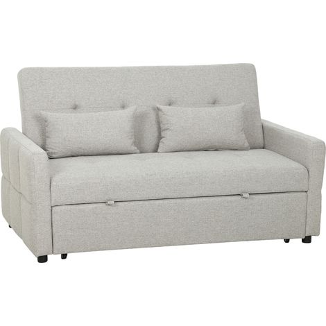 Divano Letto 2 Posti Convertibile Apertura Clic Clac con 2 Cuscini in Tessuto Marrone Chiaro (1/5)