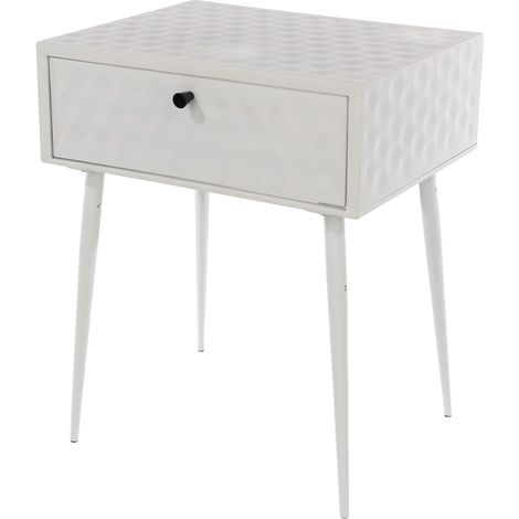 Saturn 1 Drawer Bedside Cabinet - Metal - L35.8 x W46 x H56.2 cm - White/Gold - Partially Assembled