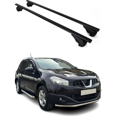 OMAC Barres de toit pour Nissan Qashqai J10 +2 2007-2013 – TÜV / DIN 75302:2019 – Antivol inclus – Charge max 75 kg – 2 barres Noir (1/4)