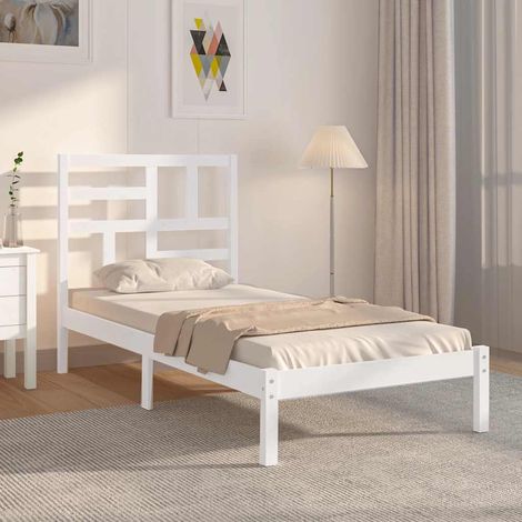 Cadre de lit 75 x 190 cm avec tête de lit en pin massif blanc, sommier à lattes, sans matelas, 16.07kg - PANGIVO (1/5)