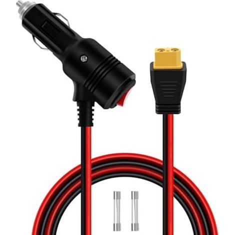 Câble HuaLiSiJi XT60 vers allume-cigare avec interrupteur, 12 V 24 V 14 AWG 20 A, avec voyants LED pour solaire, voiture, moto (prise, 1 m) (1/5)
