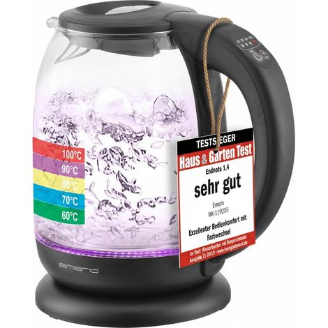 bouilloire en verre avec sélection de température (60°C/70°C/80°C/90°C/100°C), sans BPA, protection contre l'ébullition à sec, Auto-off, 2200 W (1/5)