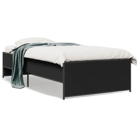 Bettgestell Schwarz 100x200 cm Holzwerkstoff und Metall
