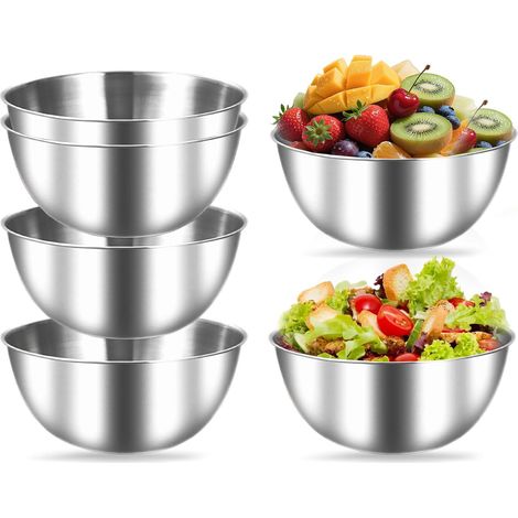 Saladier Inox, Lot de 6 Bols en Acier Inoxydable de 17 cm, Cul de Poule avec Repères de Mesure, Saladiers en Acier Inoxydable, Bol Inox pour Céréales et Salades (1/5)