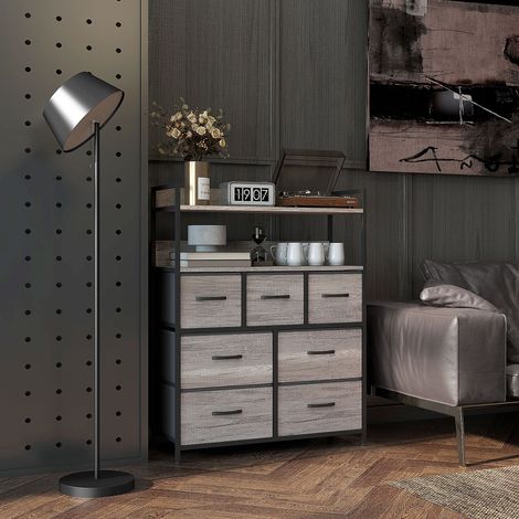Rangement Meuble de rangement commode 7 tiroirs en tissu pliables et amovibles étagères ouvertes - gris