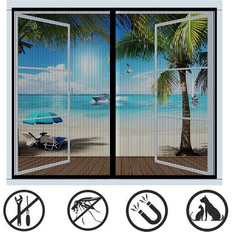 Moustiquaire Fenetre Magnetique 110x130cm Noir - Rideau Moustiquaire Aimantée pour Porte Fenetre, Sans Percage, avec Bande Adhésive