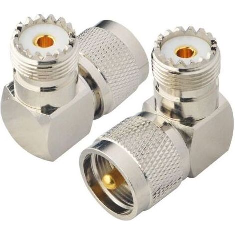 Connecteur UHF Connecteur Coaxial à Angle Droit Fiche Mâle UHF PL259 à Jack UHF Femelle SO239 Connecteur de Câble Coaxial à Faible Perte en Forme de L à 90 Degrés Adaptateur d'Antenne (2-Pack) (1/5)