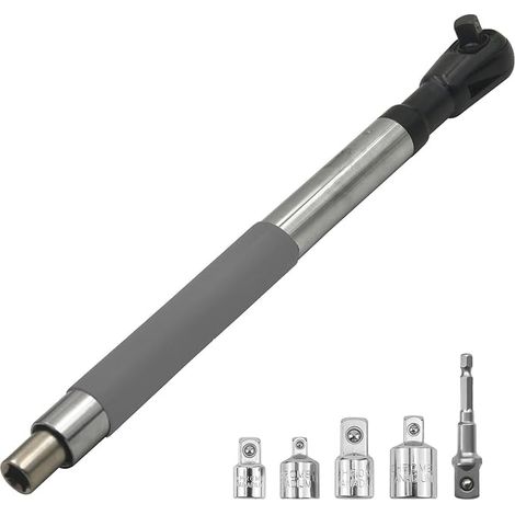 Clé d'extension décalée, clé à molette rallonge à cliquet à impact polyvalente 16,93 pouces avec tête d'entraînement fixe de 1/2 pouce, 4 adaptateurs pour les petits serrés (1/5)