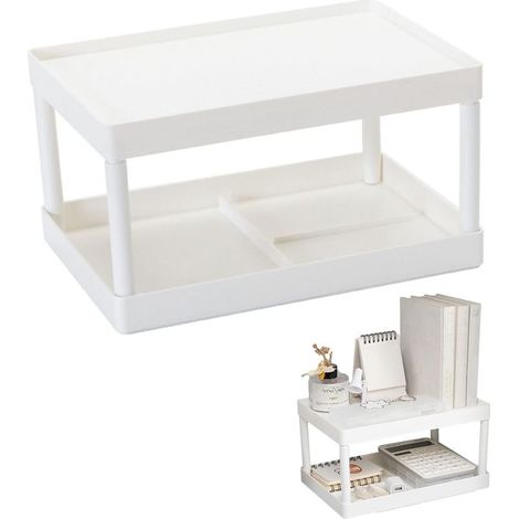 Organisateur de bureau à double couche en plastique résistant, rangement multifonction pour fournitures scolaires et articles cosmétiques (1/5)
