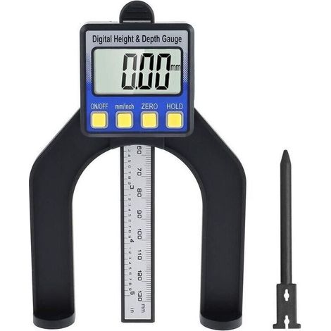 Jauge de profondeur numérique Longziming 80 mm, jauge de hauteur et de profondeur pour menuisier avec tige de profondeur et pieds magnétiques, outil de mesure intelligent pour table de défonceuse manu (1/5)