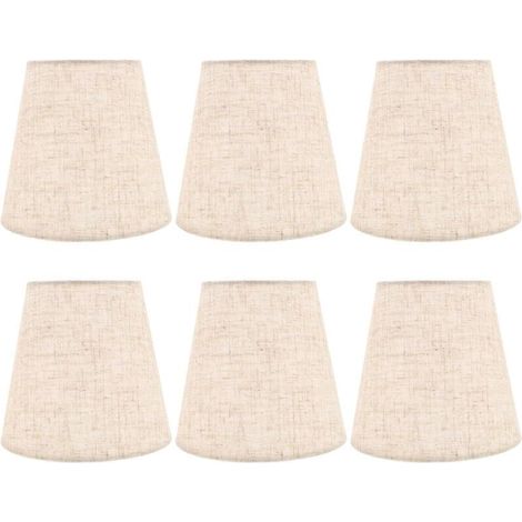 Ensemble de 6 mini abat-jour en lin naturel avec pince pour lustres et appliques murales, une solution polyvalente pour l'éclairage intérieur. (1/4)