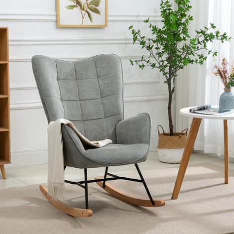 Meubles Cosy – Fauteuil à bascule scandinave en tissu 100% polyester – Structure métallique – Accoudoirs rembourrés – Dimensions 66x84x97cm – Confort optimal