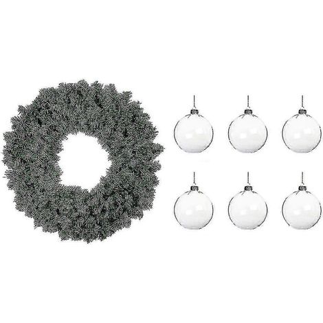 1 guirlande de pin artificiel de 30 cm et 6 boules de Noël transparentes à suspendre (8 cm) à faire soi-même (1/5)