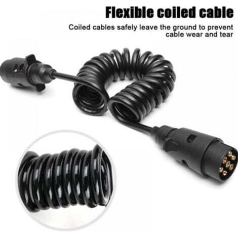 Trailer extension cable, 2m trailer cable, 7-pin spiral extension cable, 12V adapter cable, trailer extension cable for car trailers, trucks (1/4)