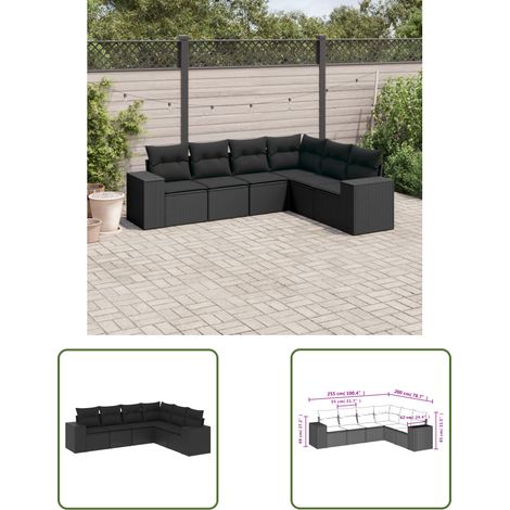 The Living Store 6-tlg. Garten-Sofagarnitur mit Kissen Schwarz Poly Rattan - Gartensofas - Outdoor Möbel - Gartenlounge - Rattan Möbel - Lounge Set (1/3)