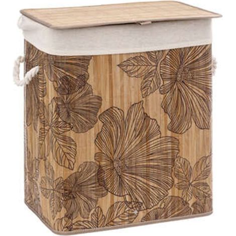 Panier à Linge en Bambou "Blackflora" 50L Beige (1/4)