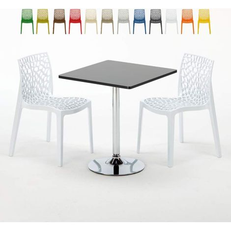 Table Carrée Noire 70x70cm Avec 2 Chaises Colorées Grand Soleil Set Intérieur Bar Café Gruvyer Mojito - Blanc (1/5)