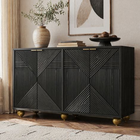 MEUBLIV Credenza 120x35x71,5 cm nera – 4 ante scolpite, ampio spazio contenitore (1/5)