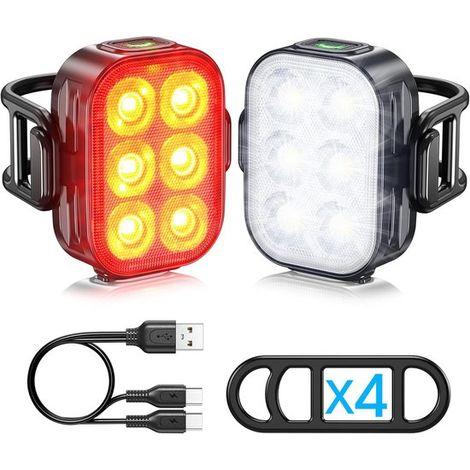 USB-C wiederaufladbares, wasserdichtes LED-Fahrradlicht-Set (weiß & rot) für Vorder- und Rücklicht (1/5)