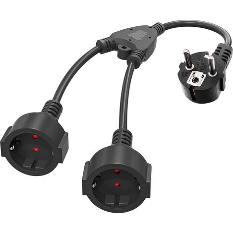 Multiprise double noire 16A 220V/250V, séparateur de prise avec fiche, double prise pour extérieur (1/5)