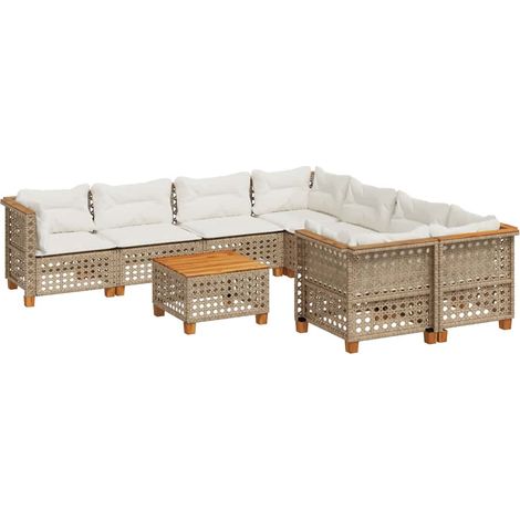vidaXL Set Divano da Giardino 9 pz con Cuscini Beige in Polyrattan (1/5)