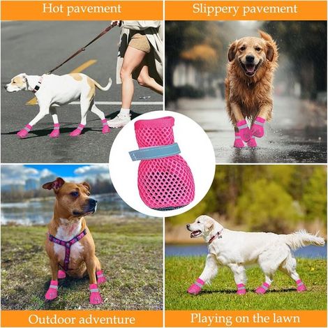 Achtteiliges Set schützender Hundeschuhe atmungsaktive und bequeme Sommerschuhe für Hunde geeignet für drinnen und draußen im Sommer Pink Rot S (1/5)