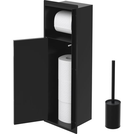 LuxeBath Unterputz-Schrankmodul aus Edelstahl für die Klobürstengarnitur, Schwarz, 60x20x14 cm, Badezimmerschrank mit Toilettenpapierhalter, Einbauschrank mit Toilettenbürste, WC Wandnische befliesbar