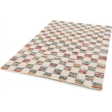 BOBOCHIC - Tapis poils longs OMAN motif damier