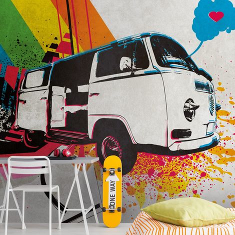 Fototapete Profhome 383021 heißgeprägte Vliestapete glatt Graffiti matt grau beige blau rot 3,71 m x 2,8 m