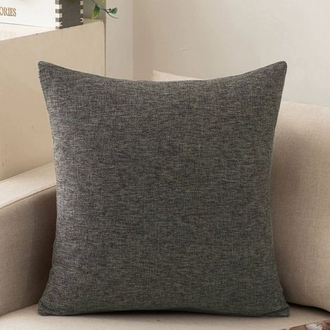 Lot de 2 housses de coussin pour canapé, housses douillettes en coton et lin pour canapé, canapé-lit, salon, maison, housses de coussin unies (60 x 60 cm) - Gris foncé - 60 x 60 cm (1/5)