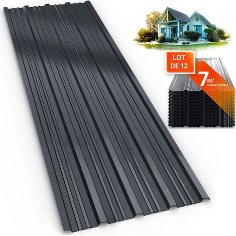 Gardebruk – Lot de 12 tôles de bardage 129x46cm – Métal galvanisé résistant à la rouille – Pour toiture et revêtement mural – Couleur anthracite (1/5)