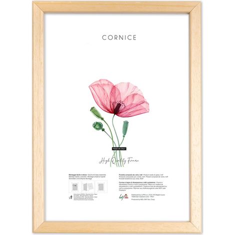 Lupia - Cornice portafoto in legno da parete KRONOS Naturale, per stampe, pergamene diplomi, poster, quadri moderni 50x70 cm (1/4)