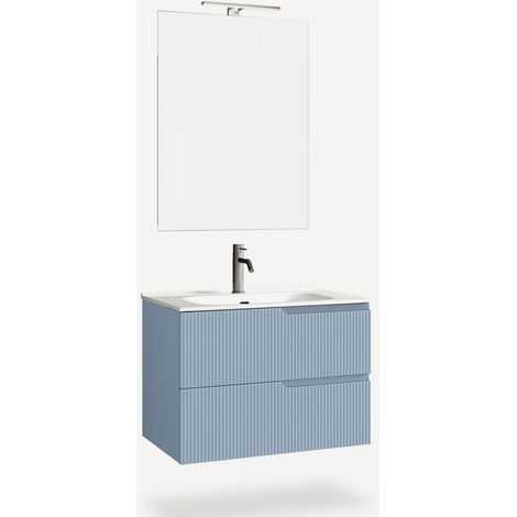 Mobile bagno sospeso con specchio e LED 80cm Venere - Azzurro