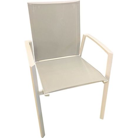 Poltrona Stange in Alluminio Bianco e Textilene Grigio,57 x 57 x H 88 cm,Impilabile (1/3)