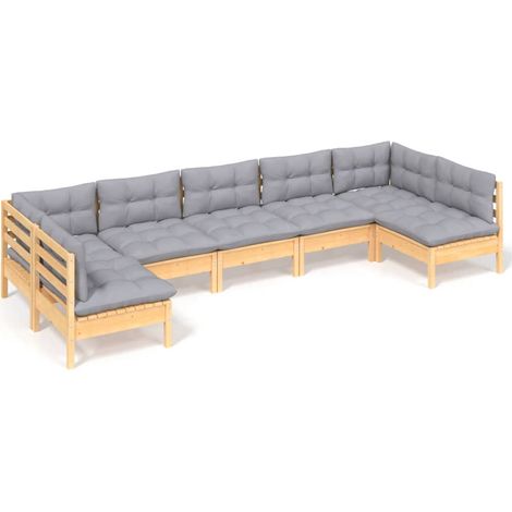 INLIFE Salon de jardin 7 pcs avec coussins gris Bois de pin massif (1/5)