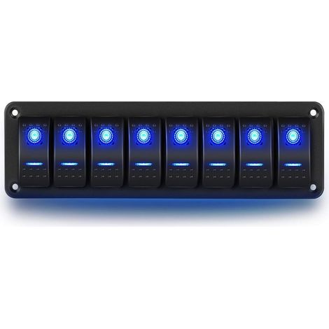 1 Piece Panneau d'interrupteurs à bascule 8 positions, 12 V 24 V DC, marche/arrêt, pré-câblé, rétroéclairé bleu, pour tableau de bord, voiture, bateau, camping car (1/5)
