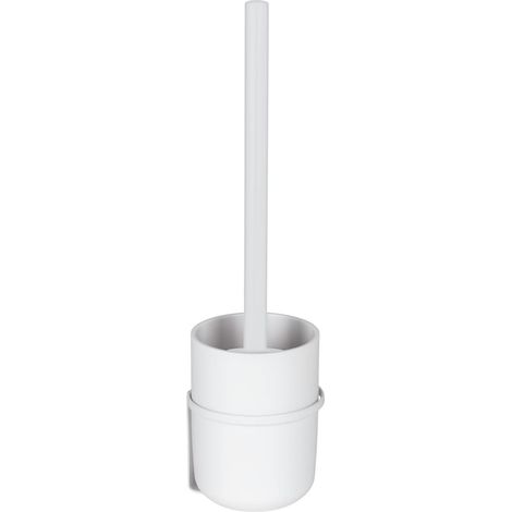 Kit d'accessoires pour WC, Porte-Brosse WC en Plastique à Fixer sans percer sur Surface Lisse, Brosse WC avec Cache Flexible, Support Mural en métal, Blanc (1/5)