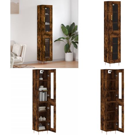 Buffet haut Chêne fumé 34,5x34x180 cm Bois d'ingénierie - Buffet Design Moderne - Meuble Rangement - Armoire Cuisine - Commode Salon - Étagère Murale - Home & Living (1/5)