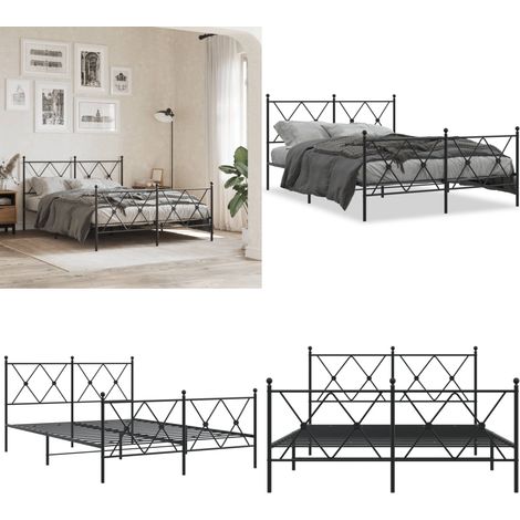 Bettgestell mit Kopf- und Fußteil Metall Schwarz 140x200 cm - Metallbettfassungen - Doppelbettgestell - Boxspringrahmen - Schlafzimmermöbel - Schwarzes Bettgestell - Home & Living