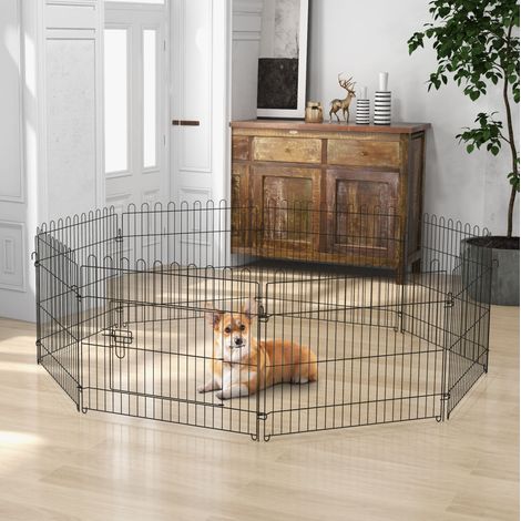 Parc pour chiot modulable en métal noir, enclos de jeu robuste avec porte sécurisée et 8 ancrages, assemblage rapide pour intérieur et extérieur  CHICFURN (1/5)