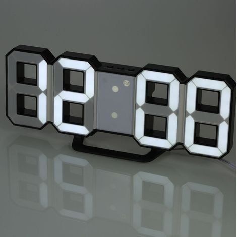 Horloge Murale Numérique Led, Luminance Réglable, Lumière Blanche, Coque Noir - Lumière Blanche, Coque Noir (1/4)