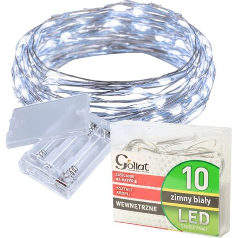 Luci natalizie a forma di goccia a risparmio energetico su filo bianco con 10 LED, luce bianca fredda, alimentate a batterie AA. (1/5)