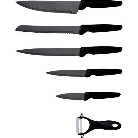 Michelino Messerset 6-teilig Edelstahl Klingen Küchenmesser Kochmesser Schäler Messer Schwarz