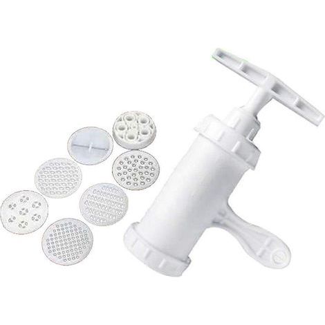 Mini machine à pâtes manuelle pour la maison (presse à pâtes + 7 moules blancs)-White (1/4)